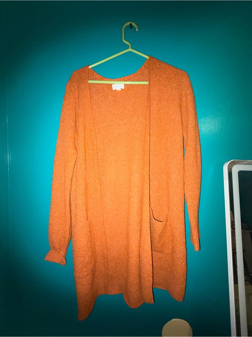 Women's Orange Open-Front Long Cardigan Sweater medium